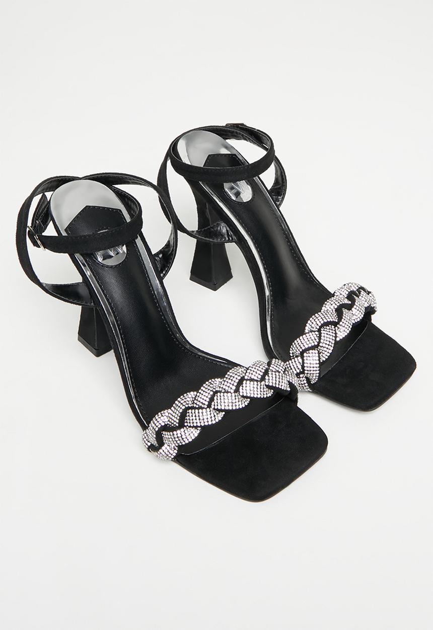 Footwork - Mintak ankle tie diamante heel - black