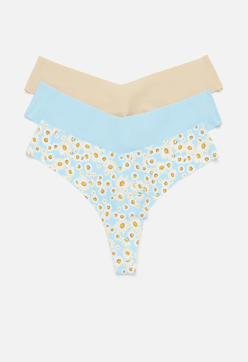 Cotton On - The invisible g string brief 3 pack - clear sky/ frappe/daisy fields