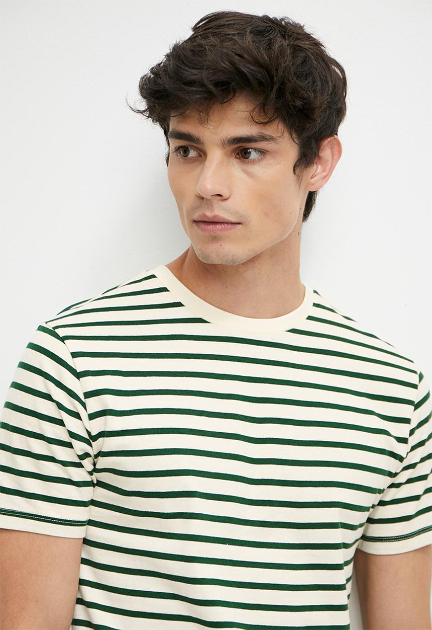 Superbalist - Wide stripe crew neck regular tee - pine green & white