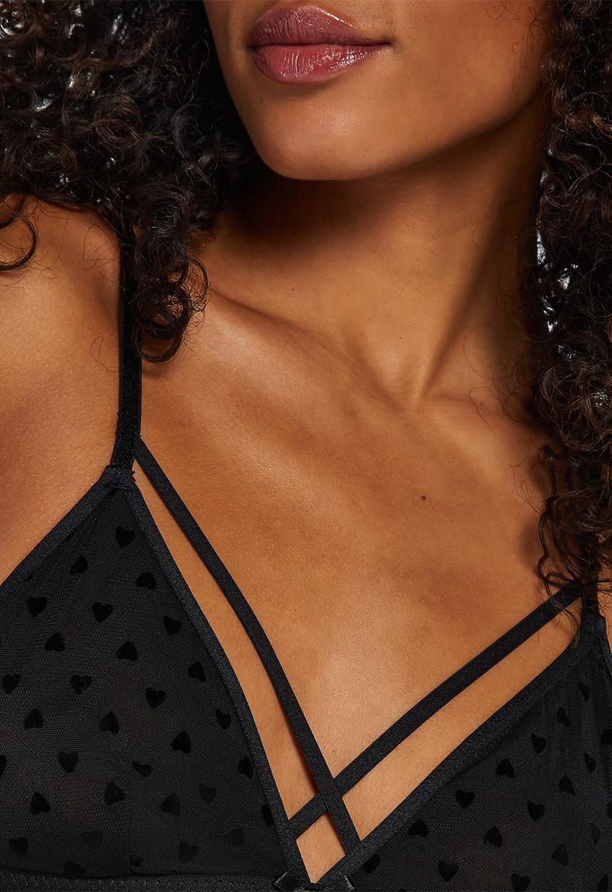 Hunkemoller - Corby heart flock bralette - black