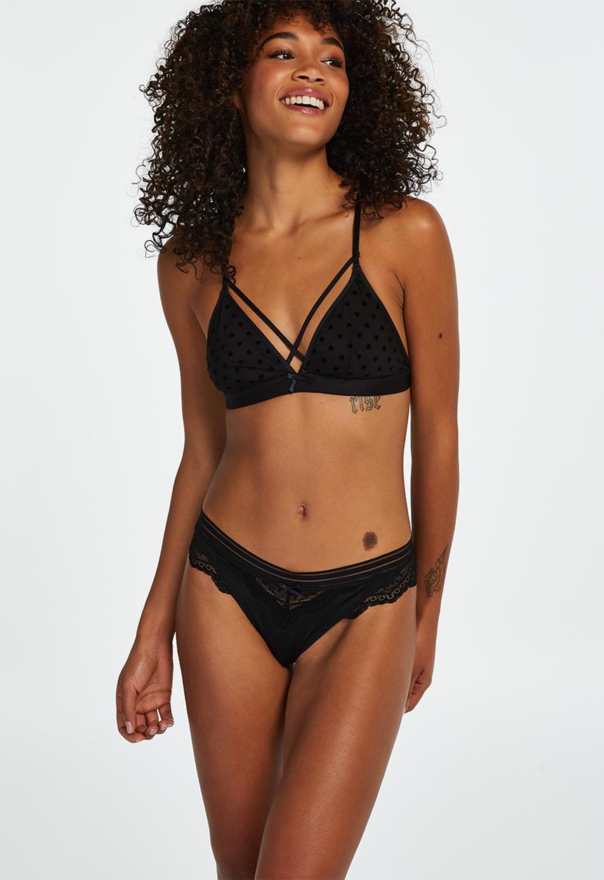 Hunkemoller - Corby heart flock bralette - black