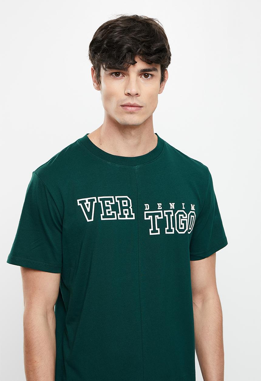 Vertigo - Vertigo print & embroidery split seam crew tee - dark sea
