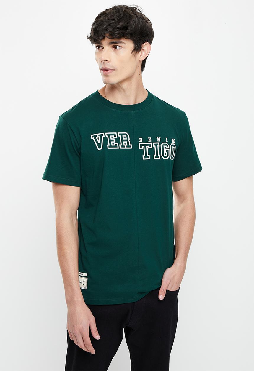 Vertigo - Vertigo print & embroidery split seam crew tee - dark sea