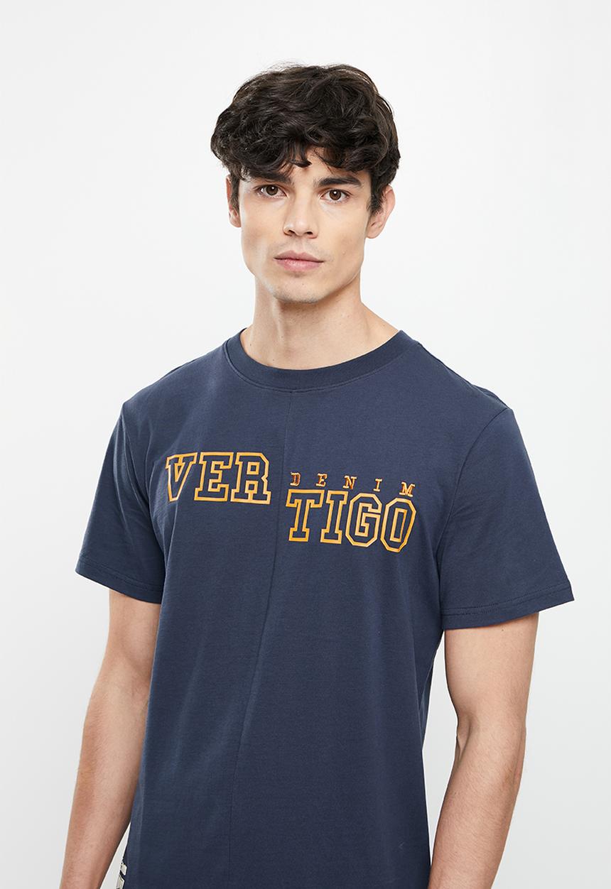 Vertigo - Vertigo print & embroidery split seam crew tee - mood indigo
