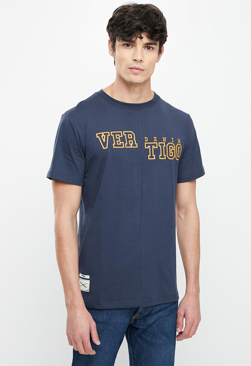 Vertigo - Vertigo print & embroidery split seam crew tee - mood indigo