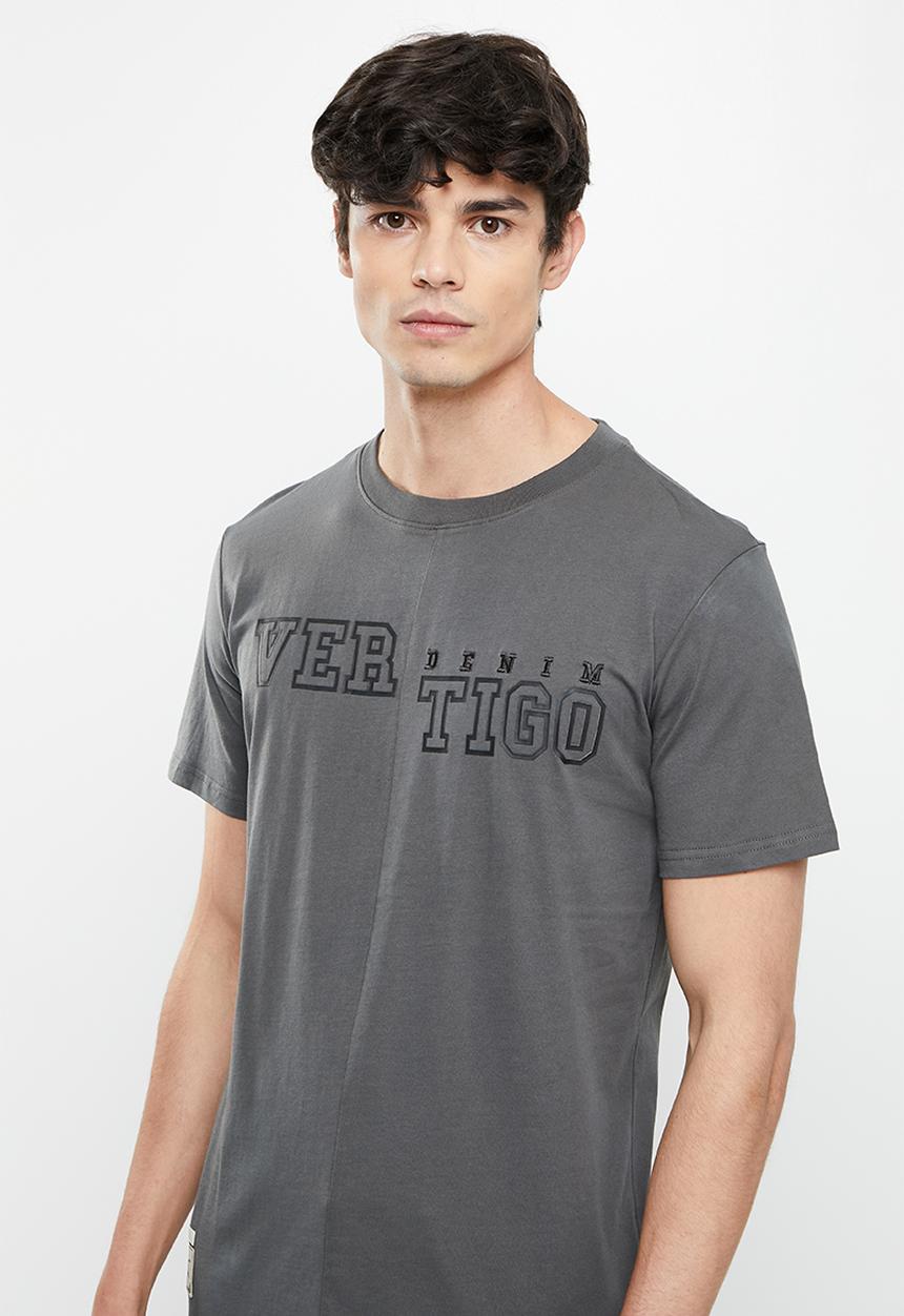 Vertigo - Vertigo print & embroidery split seam crew tee - dark shadow