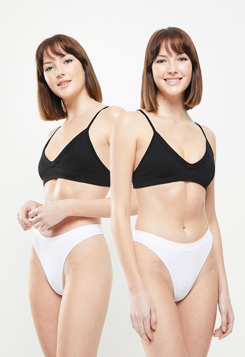 Cotton On - Seamless high cut thong brief 5 pack - black/ black/ black/ white/ white