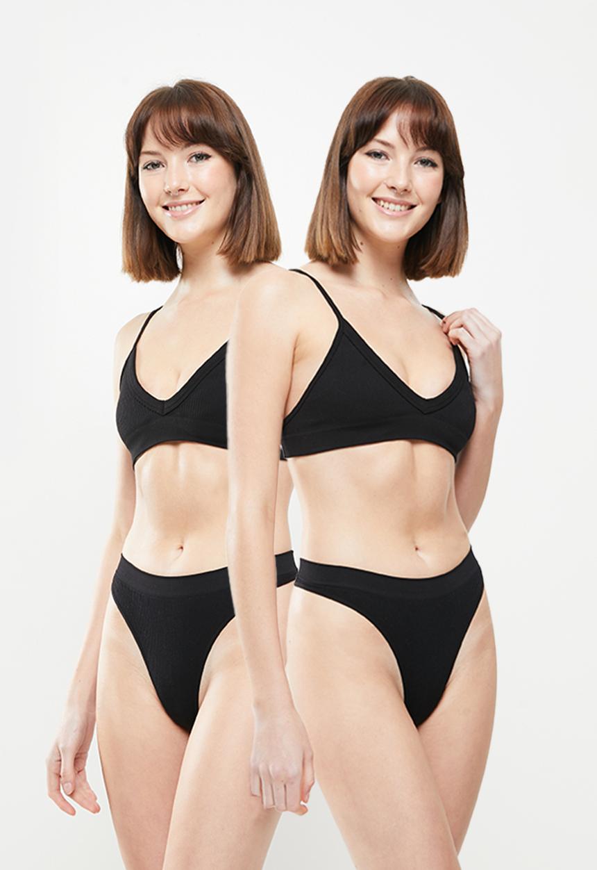 Cotton On - Seamless high cut thong brief 5 pack - black/ black/ black/ white/ white