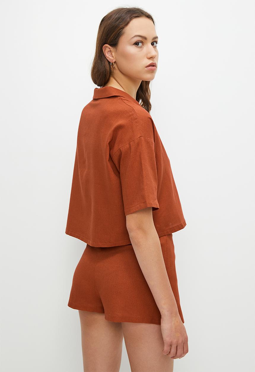 Blake - Oversized Crop Shirt - Rust 