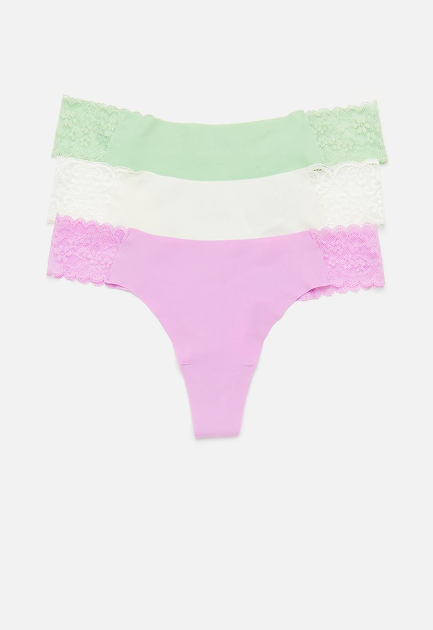 Cotton On - Party pants seamless g string 3 pack - digital orchid /cream / cameo green