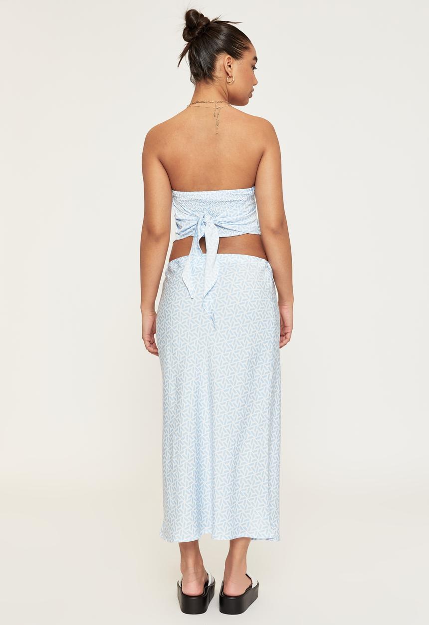 Supré  - Ines low rise satin midi skirt - donna geo periwinkle