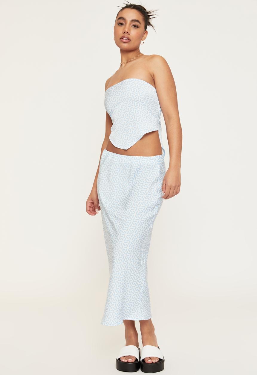 Supré  - Ines low rise satin midi skirt - donna geo periwinkle