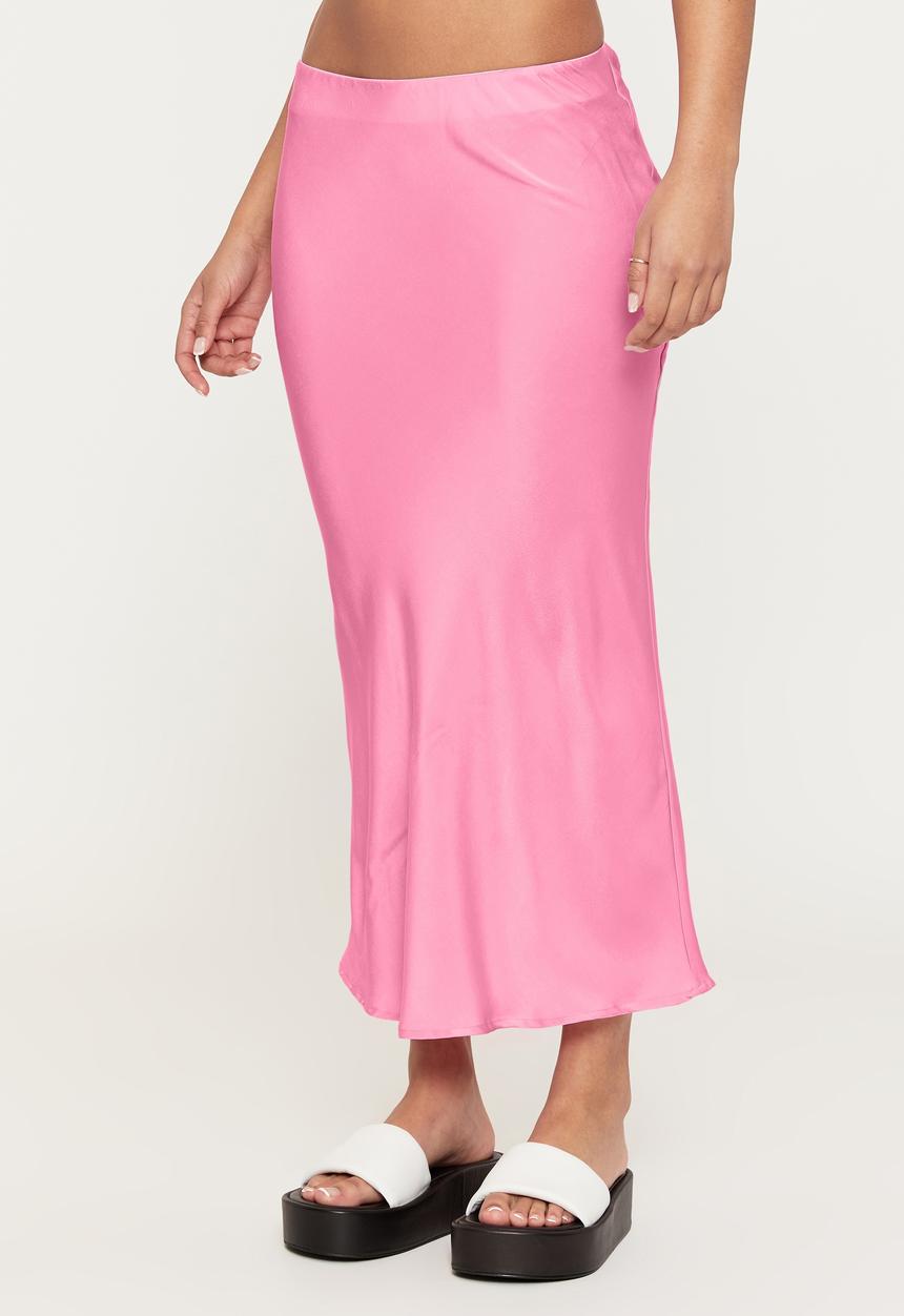 Supré  - Ines low rise satin midi skirt - bubble gum pink