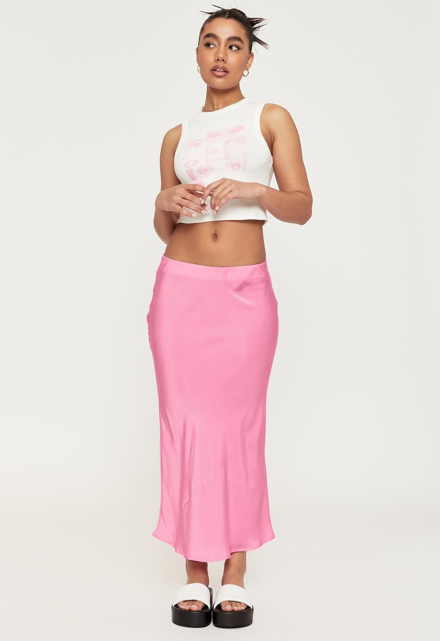 Supré  - Ines low rise satin midi skirt - bubble gum pink