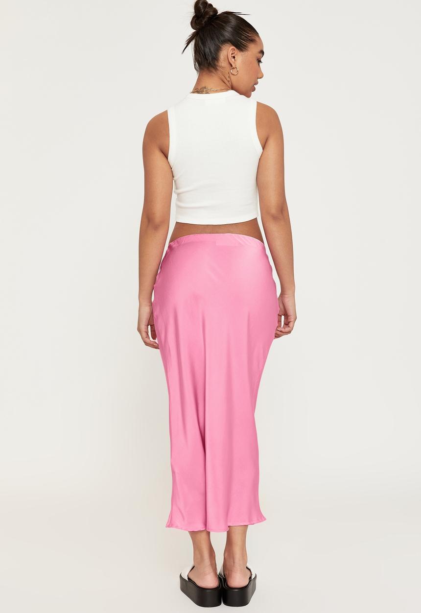 Supré  - Ines low rise satin midi skirt - bubble gum pink
