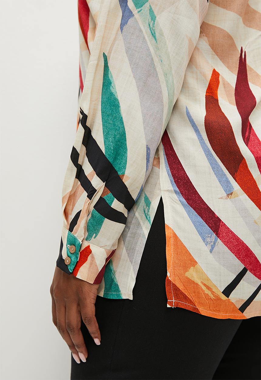 edit Plus - Mandarin collar printed shirt - multi brushstroke