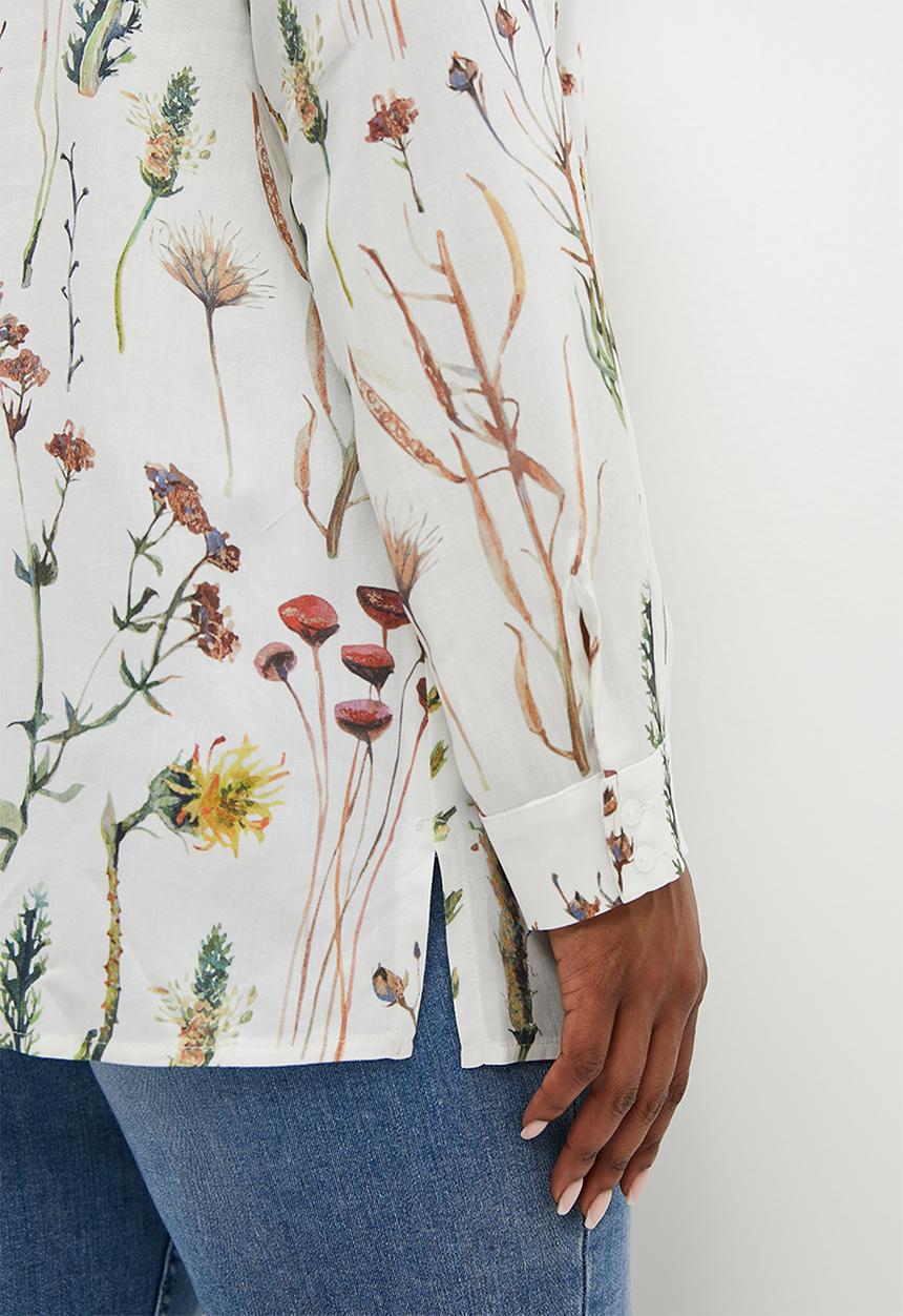edit Plus - Mandarin collar printed shirt - spring botanic