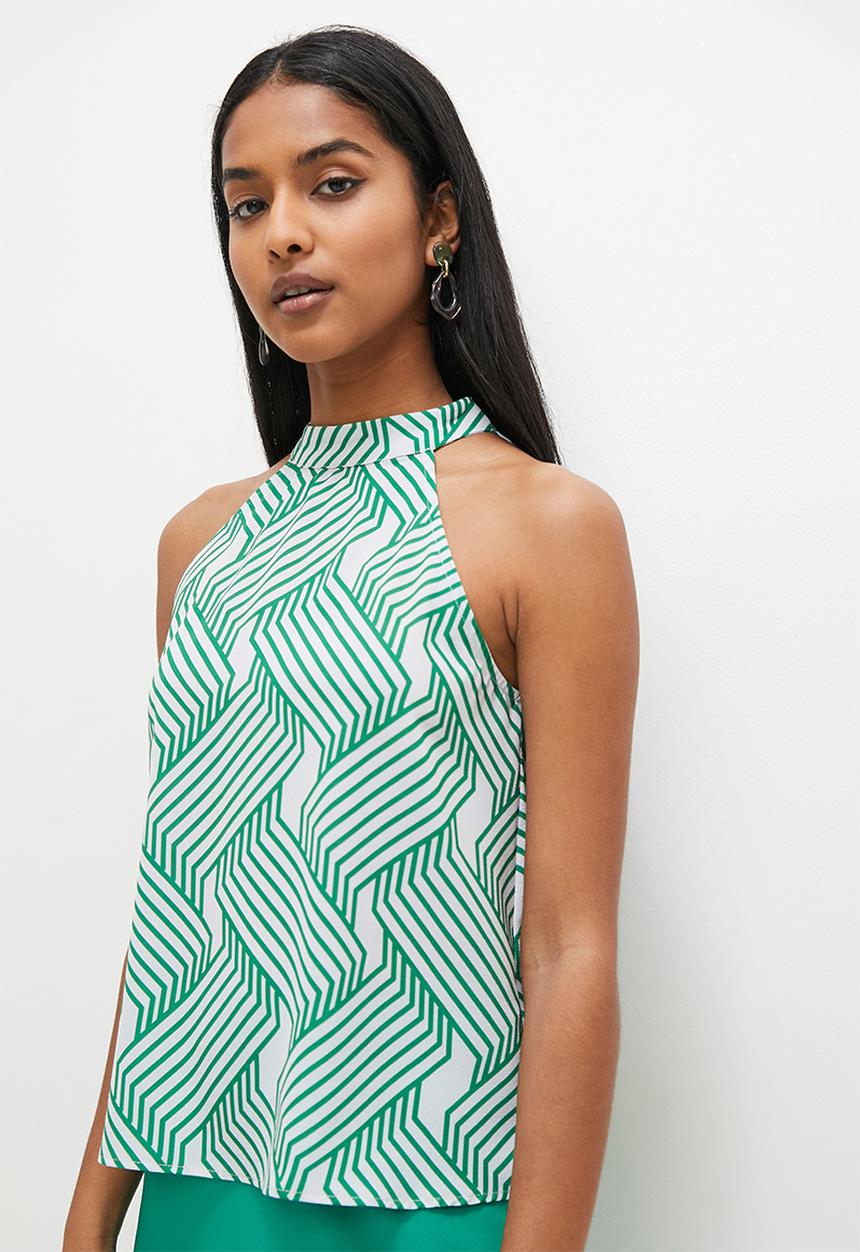 Superbalist - Halterneck shell - green optical geo
