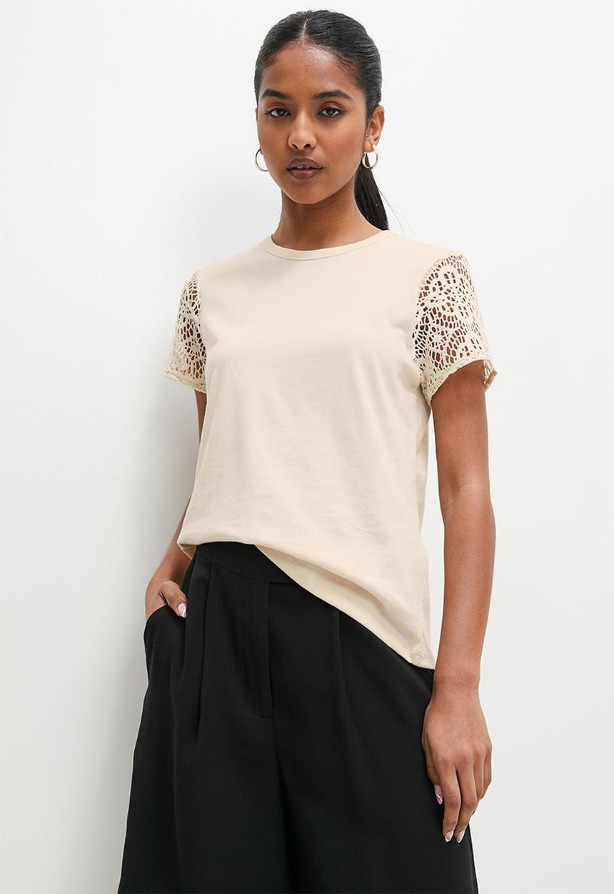 Superbalist - Lace  sleeve tee - ecru
