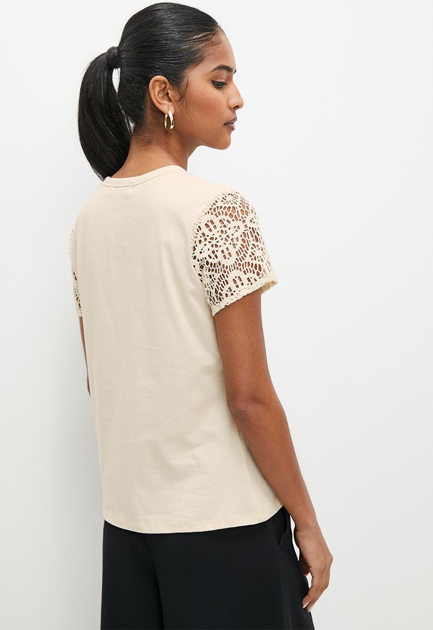 Superbalist - Lace  sleeve tee - ecru