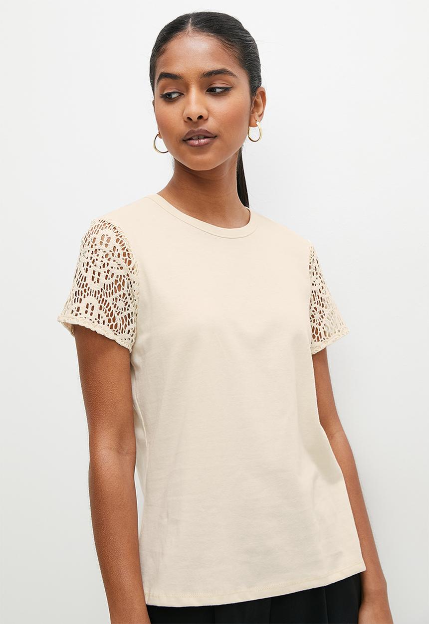 Superbalist - Lace  sleeve tee - ecru