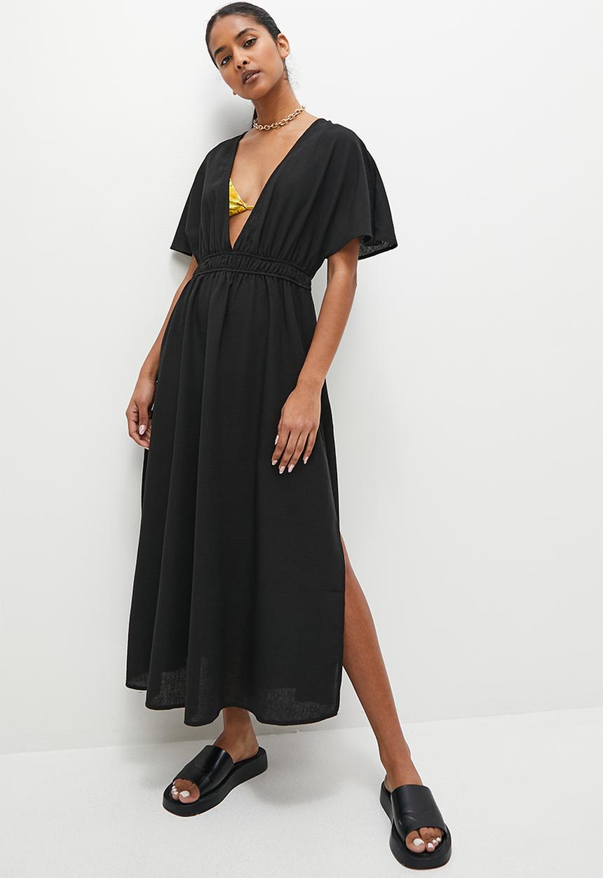 Superbalist - Linen midi kaftan - black