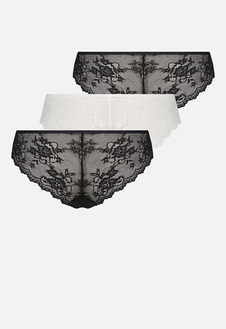 Hunkemoller - 3 Pack invisible lace brazilian - black & white 