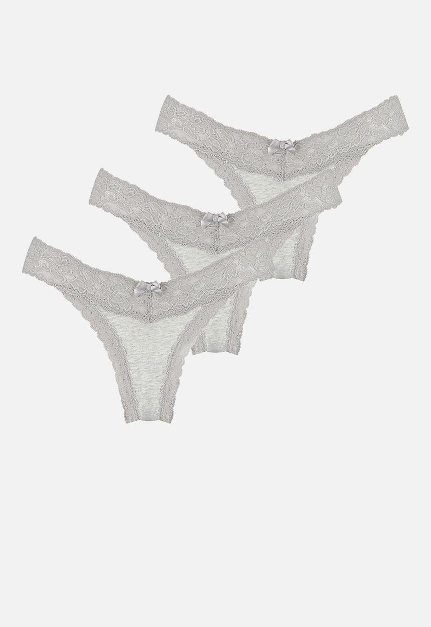 Hunkemoller - 3 Pack cotton ulv string - grey