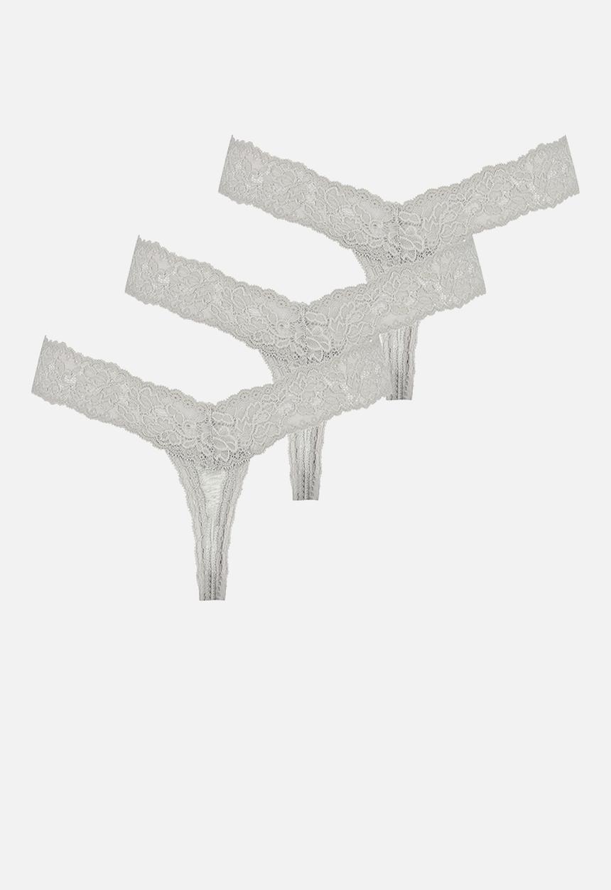 Hunkemoller - 3 Pack cotton ulv string - grey