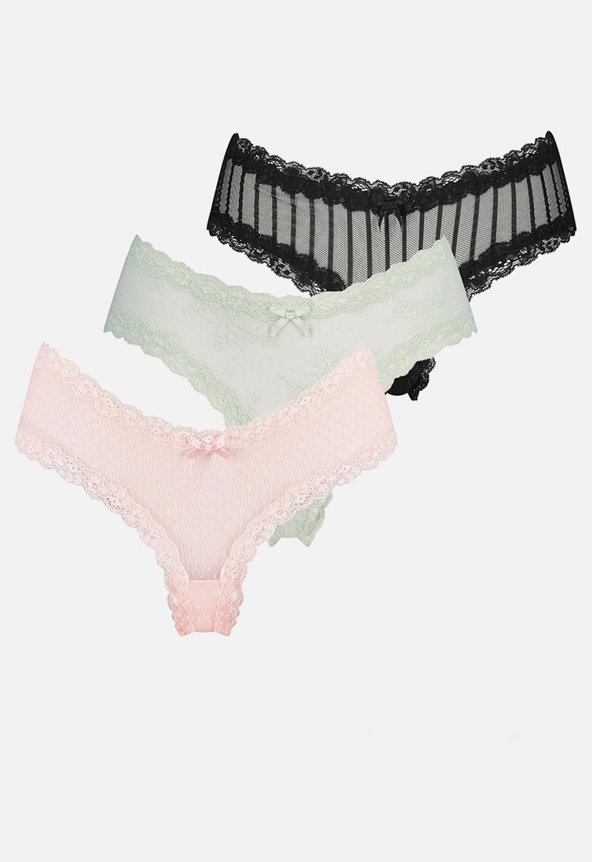 Hunkemoller - 3 Pack v-shape stripe mesh brazilian - multi 