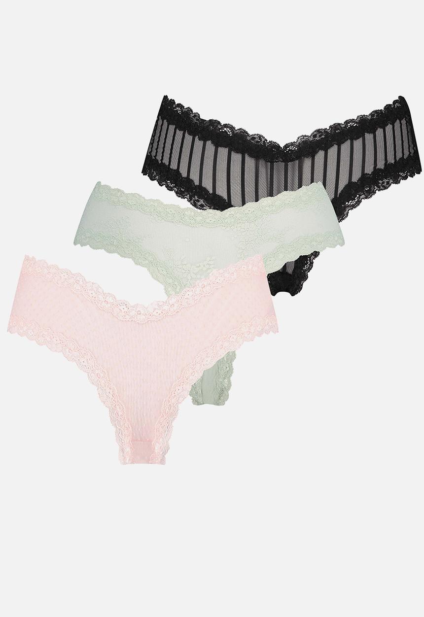Hunkemoller - 3 Pack v-shape stripe mesh brazilian - multi 