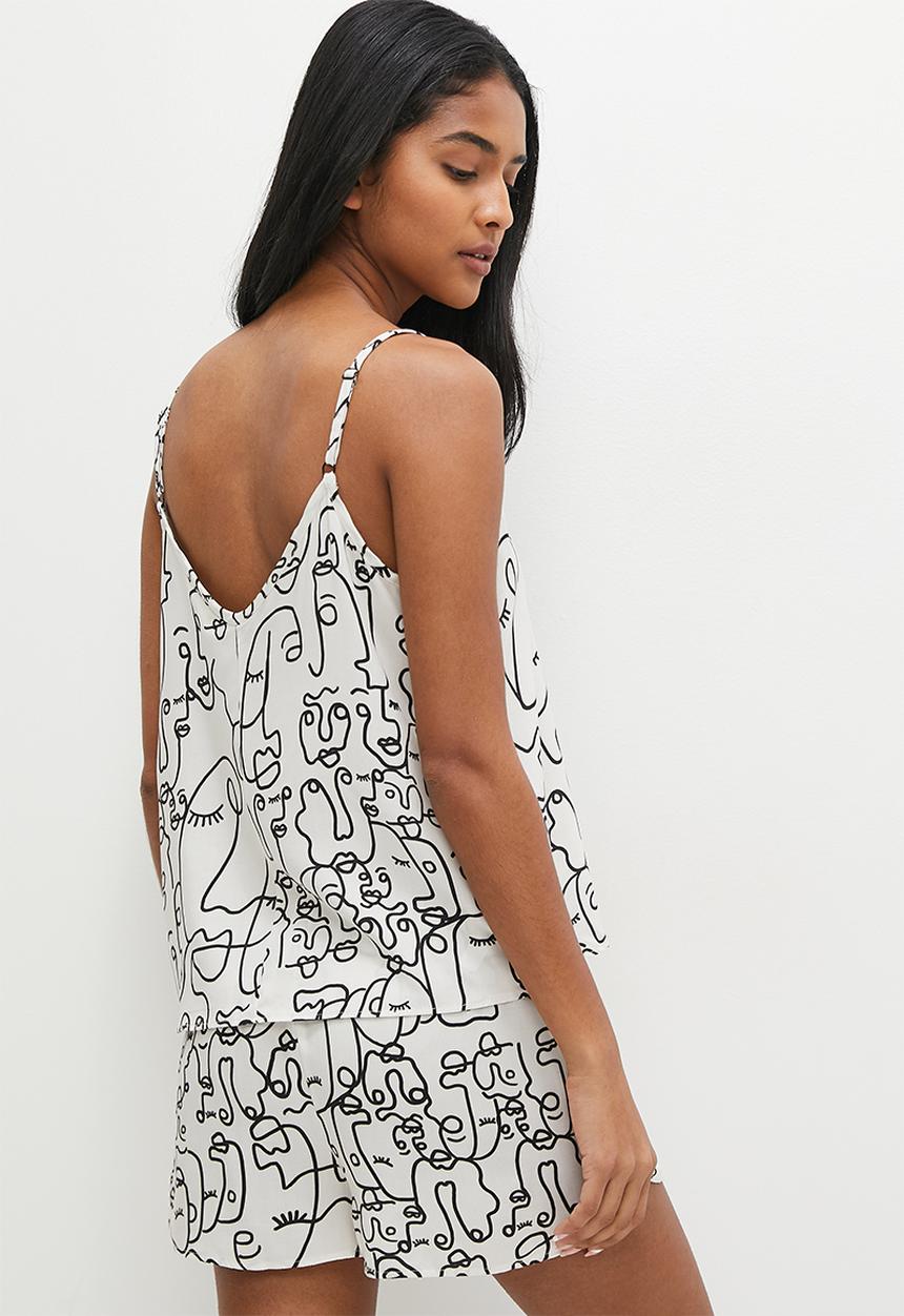 Superbalist - Sleep cami & shorts set - white & black