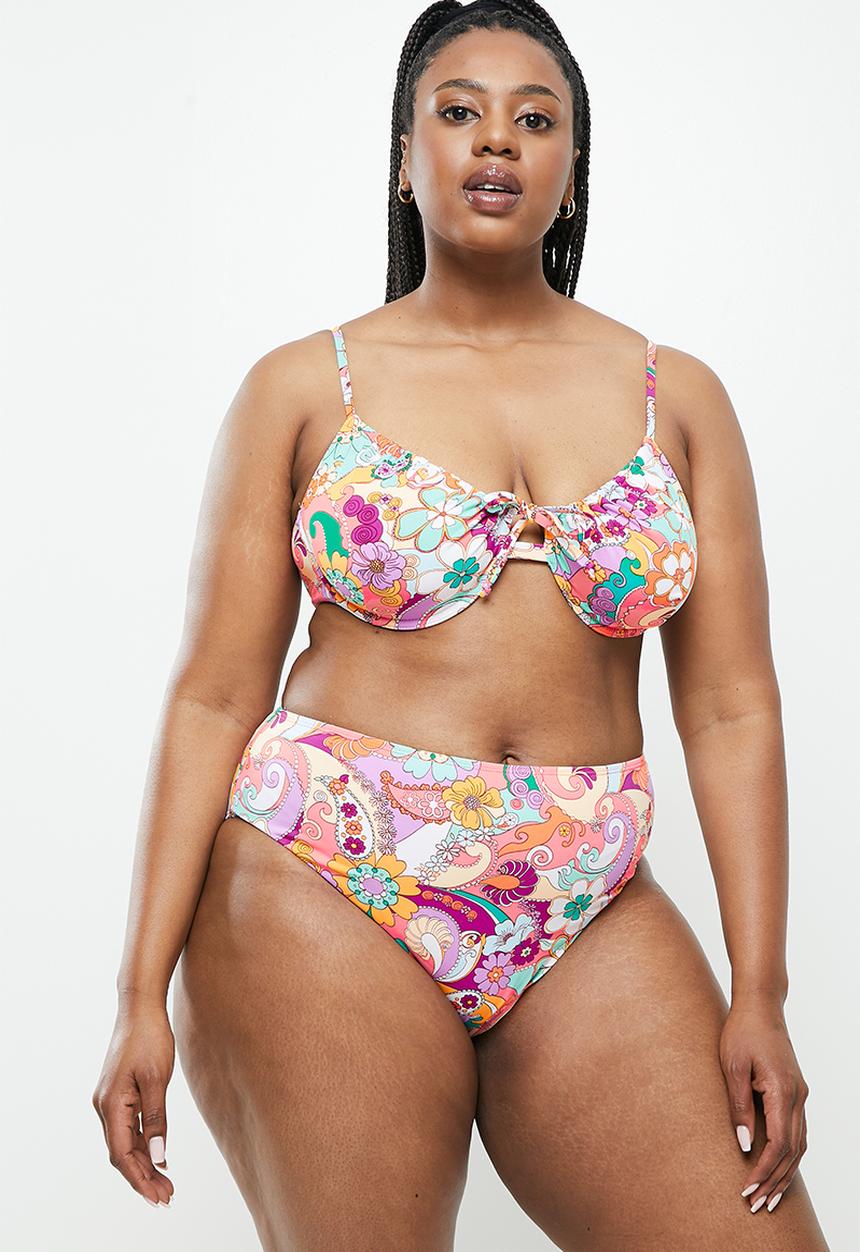 Cotton On - Curve swim tie front under wire bikini top - multi