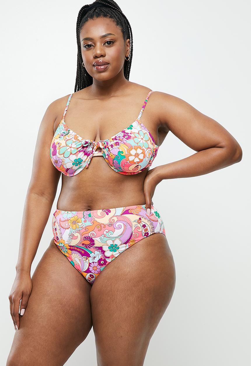 Cotton On - Curve swim tie front under wire bikini top - multi