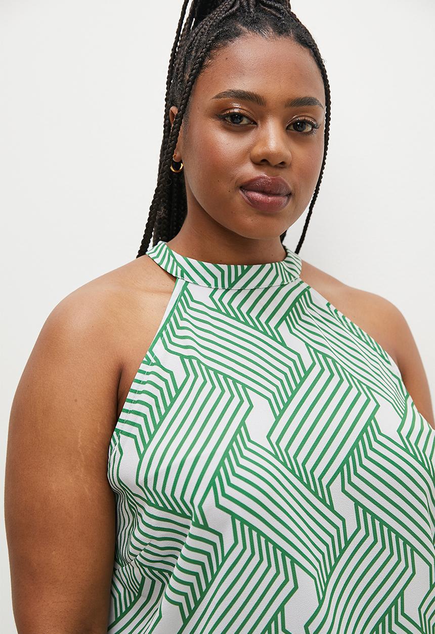 Superbalist - Halter neck shell - green optical geo print