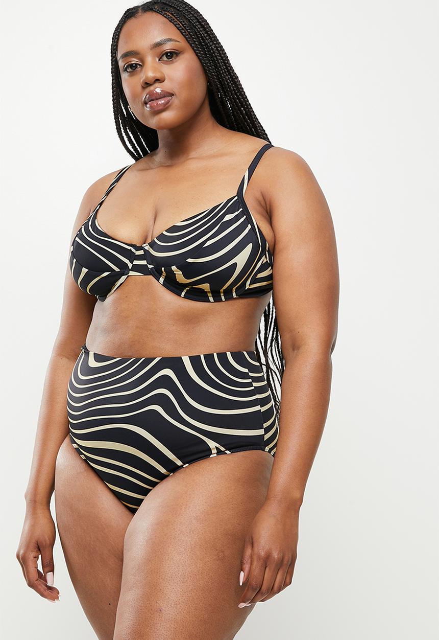 Me&B - Plus digital printed bikini set - stone & black 