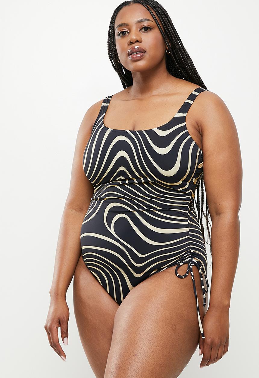 Me&B - Plus digital printed swimsuit - stone & black 