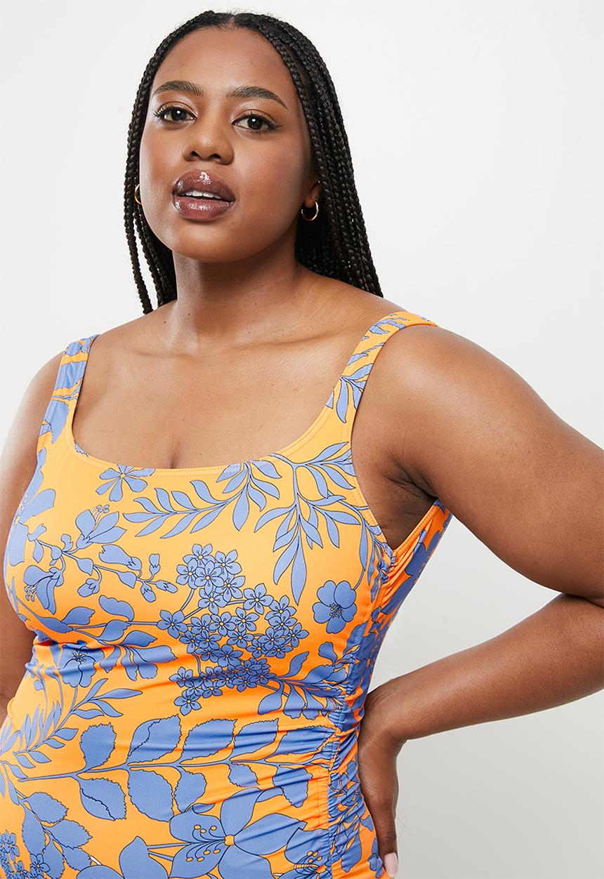 Me&B - Plus digital printed swimsuit - orange & blue