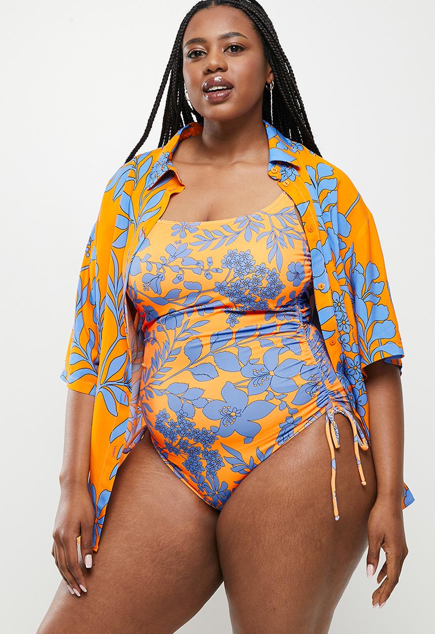 Me&B - Plus digital printed swimsuit - orange & blue