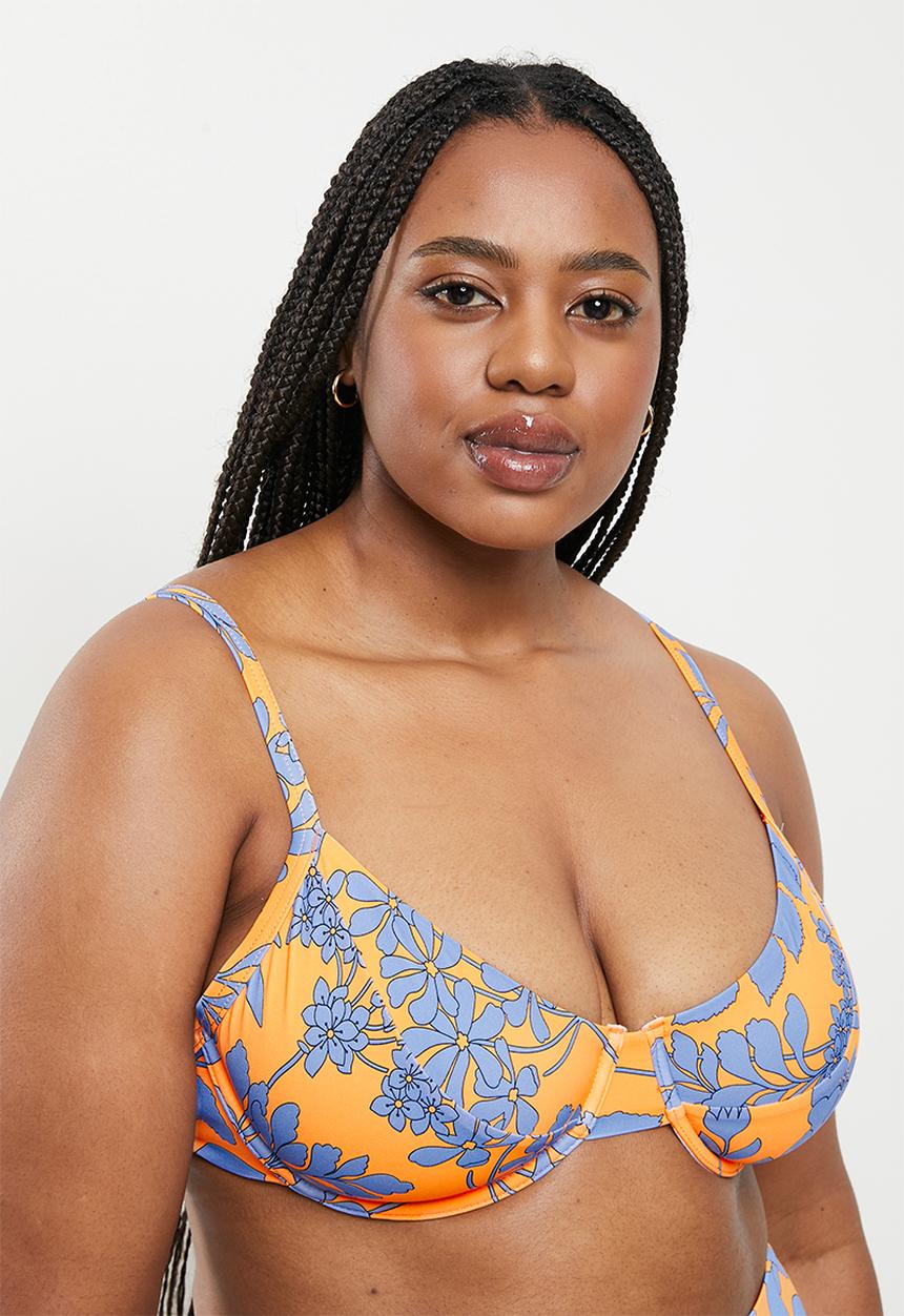 Me&B - Plus digital printed bikini set - orange & blue 