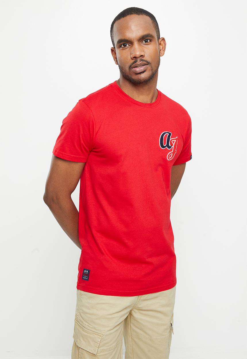 Aca Joe - Aca joe towelling applique lhw chest & printed rib crew tee - high risk red
