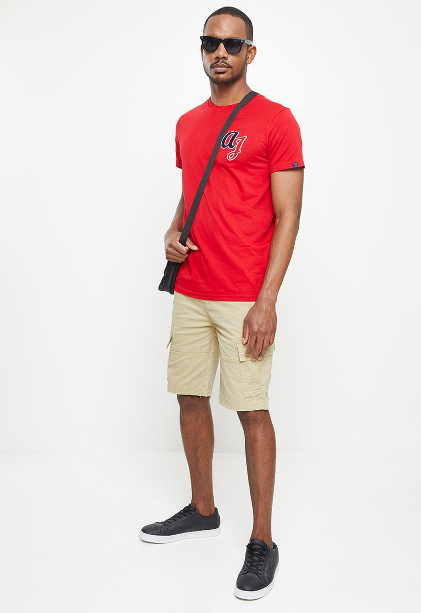 Aca Joe - Aca joe towelling applique lhw chest & printed rib crew tee - high risk red
