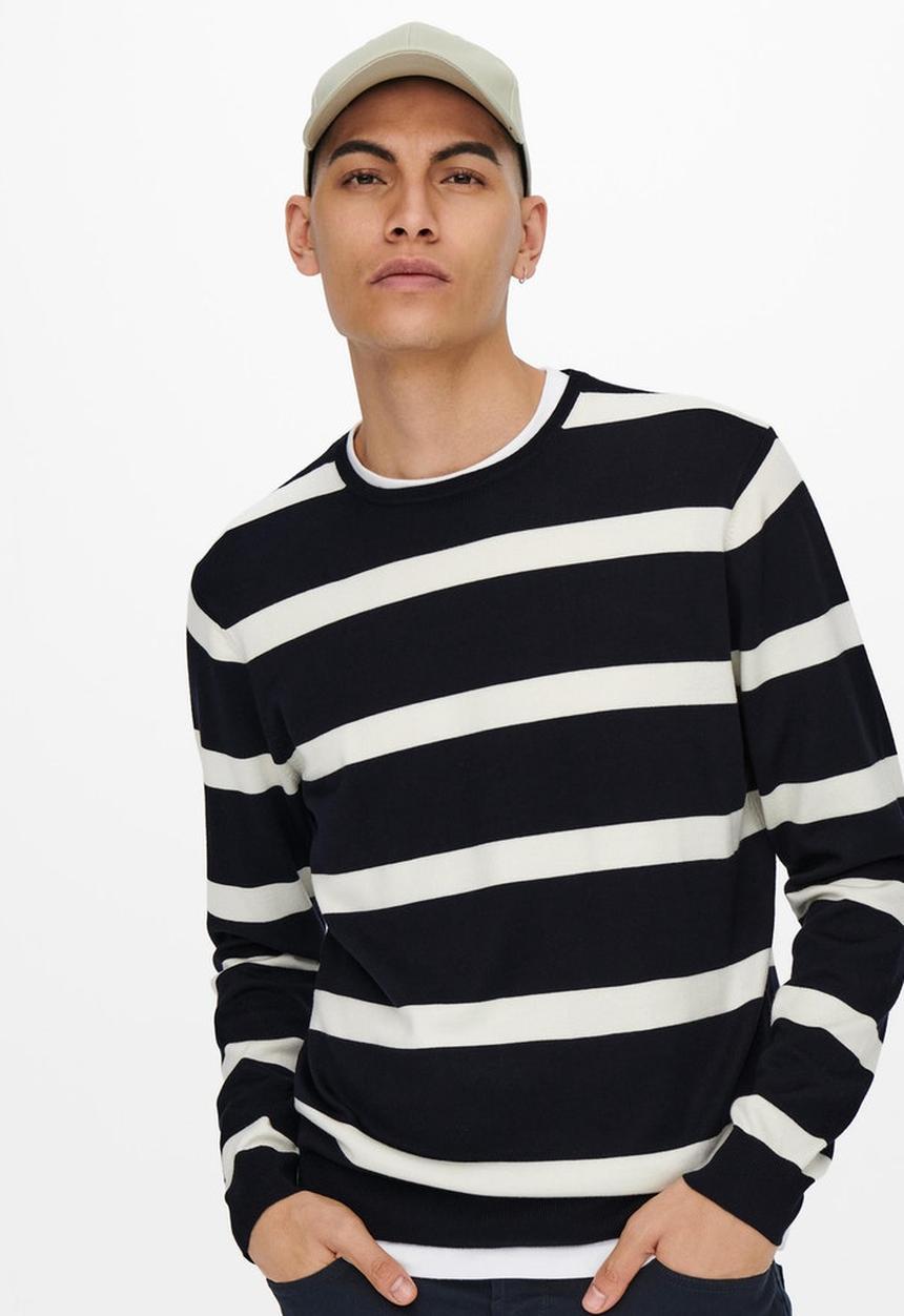 Only & Sons - Onswyler life long sleeve stripe crew - navy