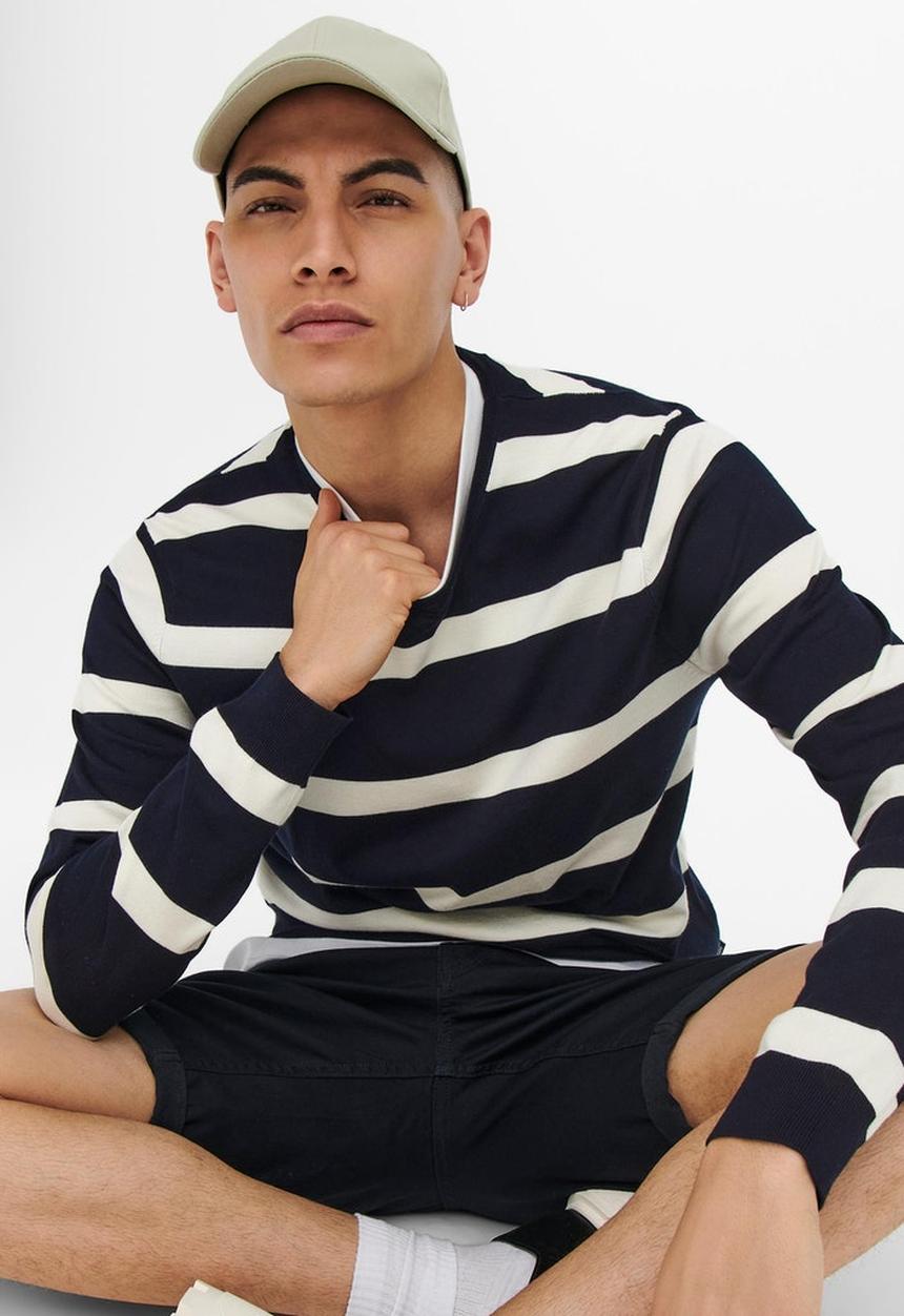 Only & Sons - Onswyler life long sleeve stripe crew - navy