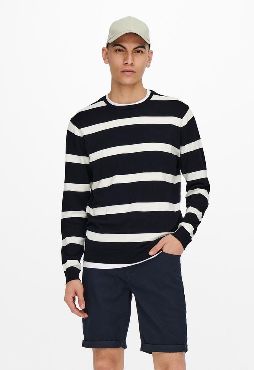 Only & Sons - Onswyler life long sleeve stripe crew - navy