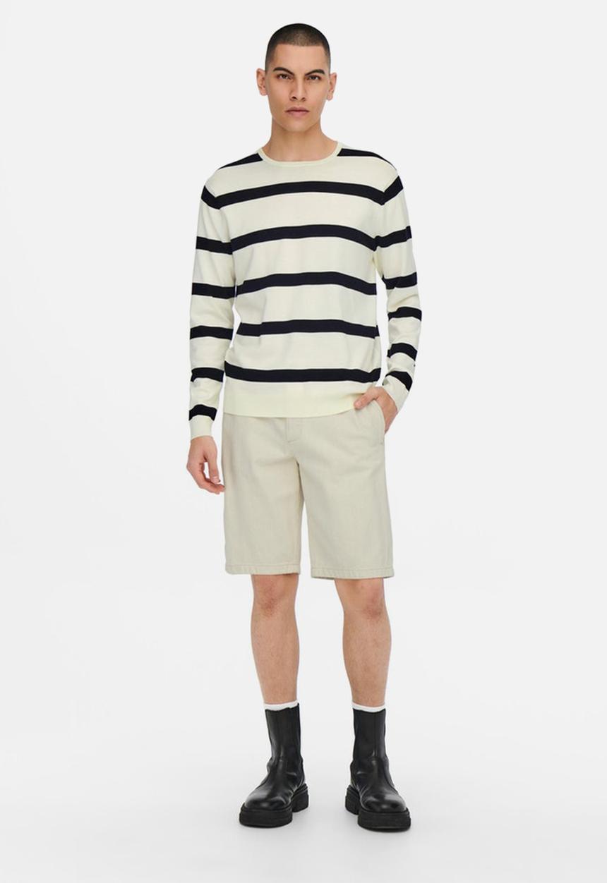 Only & Sons - Onswyler life ls stripe crew - white