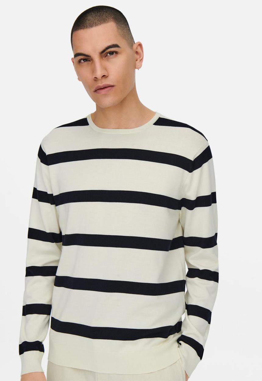 Only & Sons - Onswyler life ls stripe crew - white