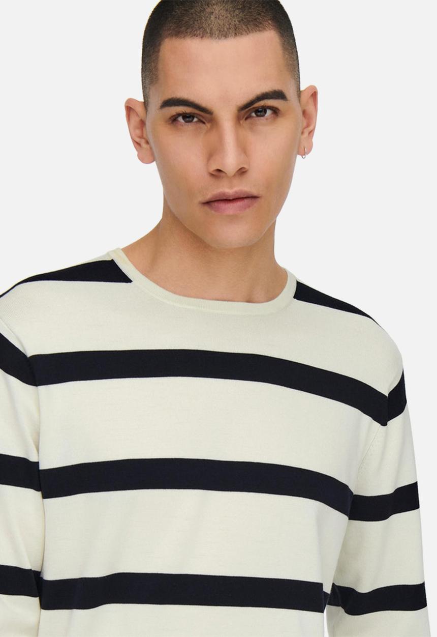 Only & Sons - Onswyler life ls stripe crew - white