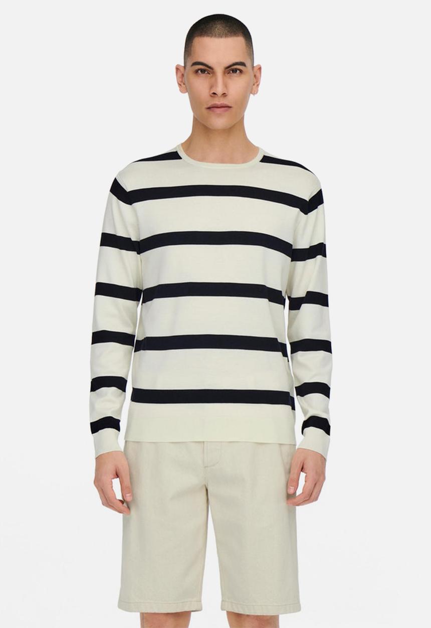 Only & Sons - Onswyler life ls stripe crew - white