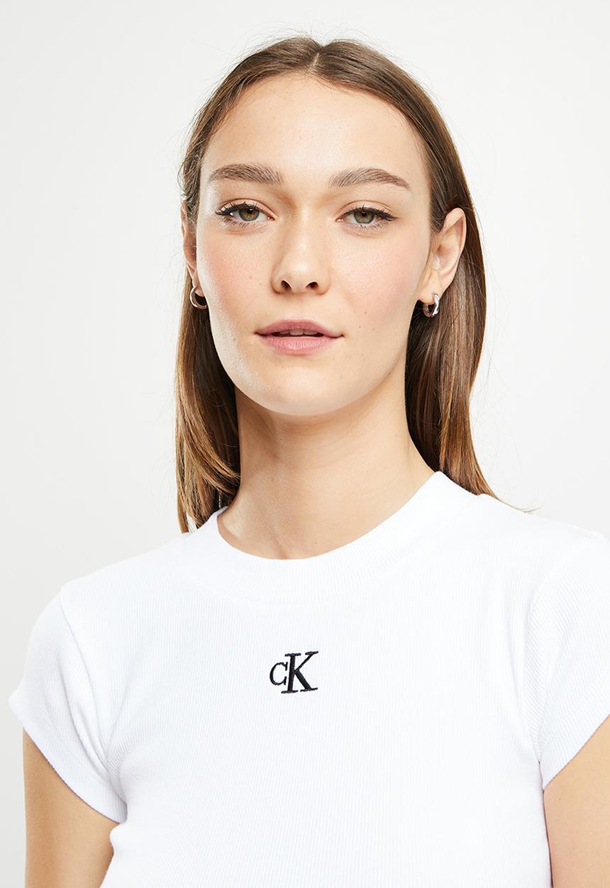 Calvin Klein - Ck rib cropped slim tee - bright white